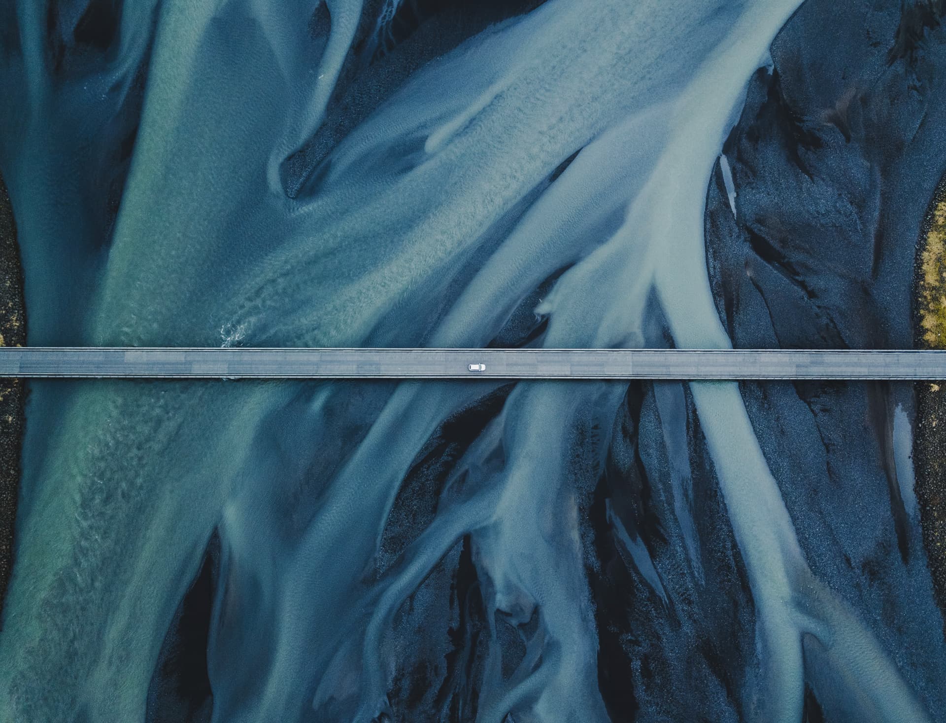 Aerial Icelandic river delta
