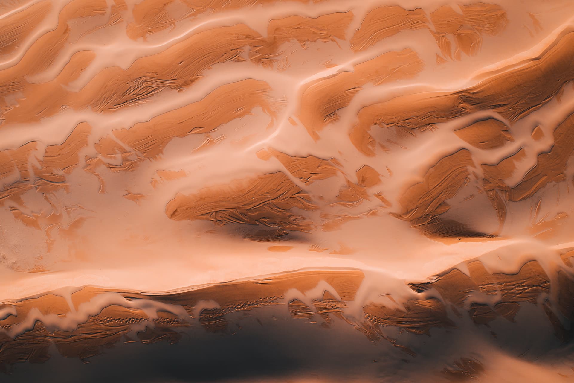 Aerial view of copper sand dunes